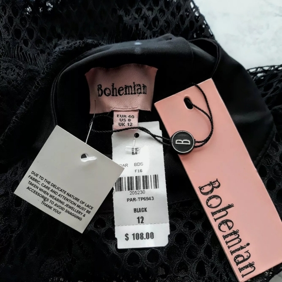 NWT $108 U.S. 8 Bohemian Bodysuit Black Sheer Lace Upper Keyhole Back Layering - Picture 7 of 8